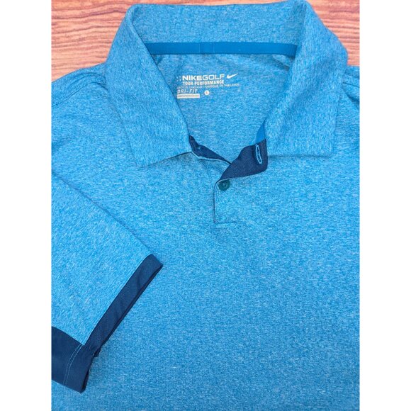 Nike Golf Tour Performance Dri-Fit Polo Shirt Large Blue Polyester Short Sleeve - Picture 4 of 8